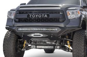 Toyota Tundra Bumper - Front - Addictive Desert Designs - Stealth Fighter w/ Winch Mount & Sensors - Hammer Black, Satin Black - `14-`27